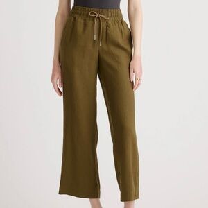 Quince 100%European linen wide leg pant Olive Green